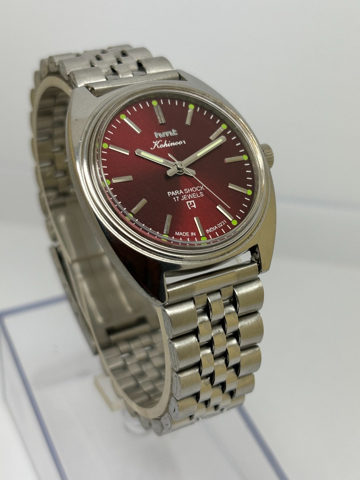 Vintage HMT Kohinoor Red Dial Mechanical hand Winding Transparent Back Case