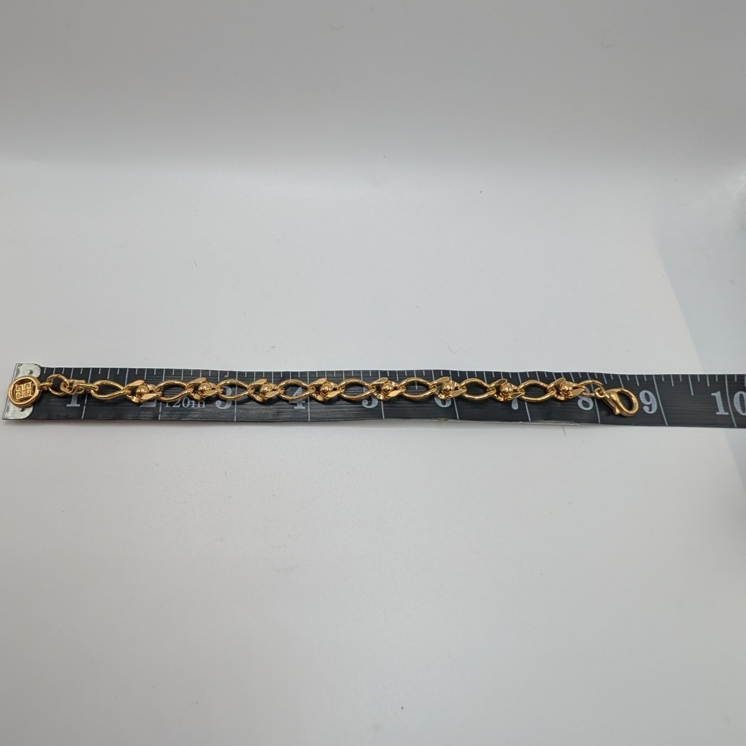 Signed Vintage Givenchy Gold-tone Chain Link Logo Charm Bracelet