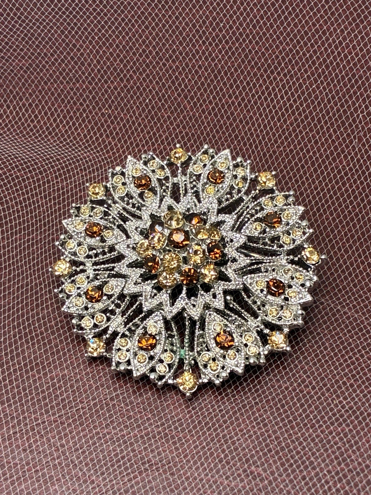 Vintage Camrose & Kross JBK Jacqueline Kennedy Filigree Starburst Brooch Amber