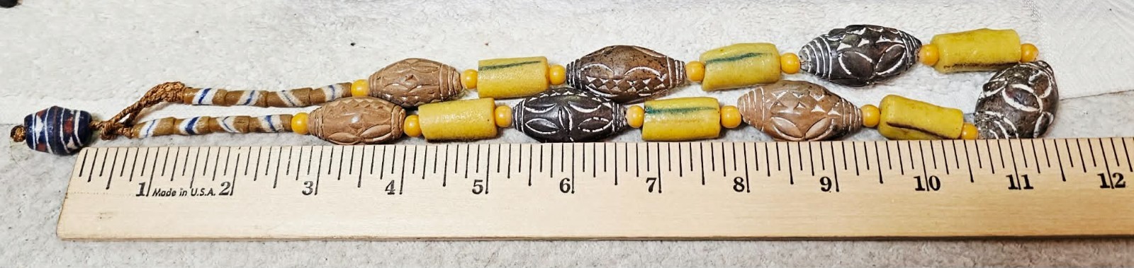 Tibetan Dzi/ African Trade? Necklace Large Yellow Glass Brown Ceramic Beads Boho