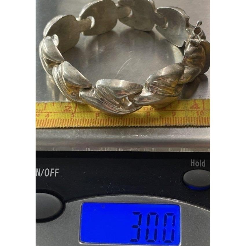 925 Sterling Silver Italy Modernist Domed Wave Link Bracelet 8 Inch 30g Vintage
