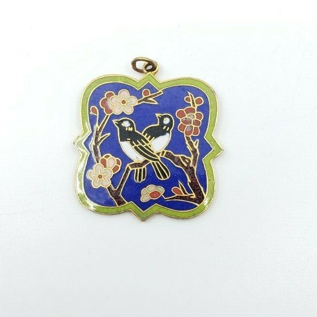 Vintage Enamel Birds on Cherry Tree Pendant for Necklace Gorgeous