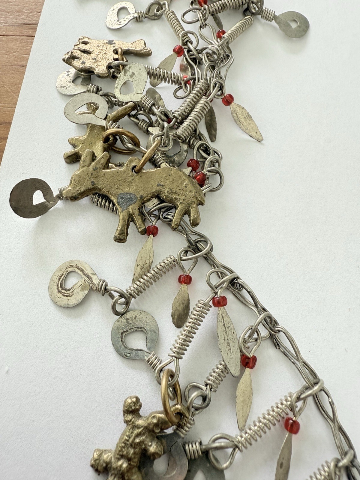 Vintage Silver Tone Cha Cha Statement Necklace, Tribal Charm Necklace Animals