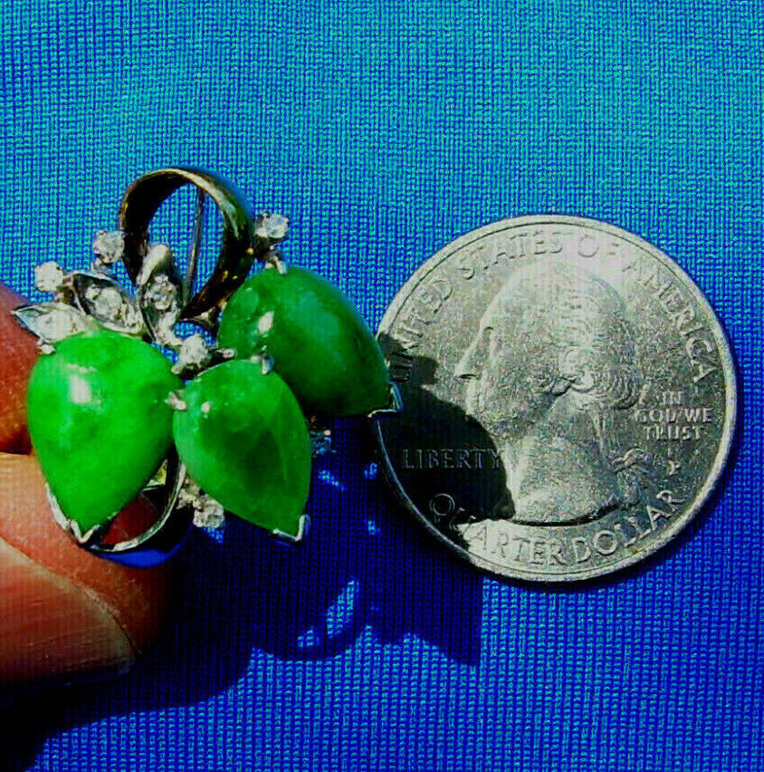 EARTH MINED Jadeite JADE Antique DIAMOND Ring Art Deco SOLID 14K GOLD Statement