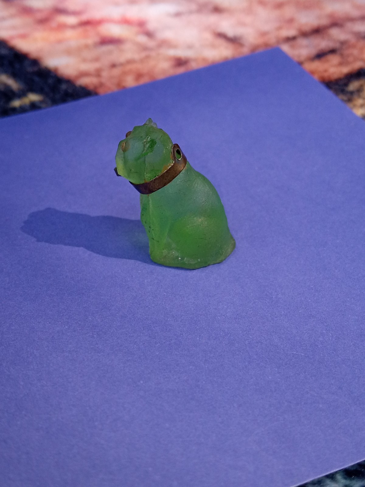Antique, Vintage, Czech Green Pug, Bulldog Cracker Jack Glass Charm, Prize, 1″