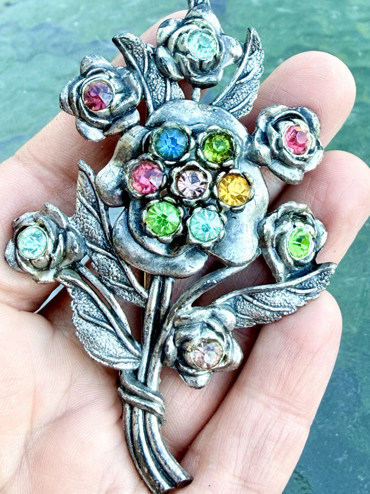 Vintage Little Nemo Flower Bouquet Colored Rhinestone LN/25 Brooch