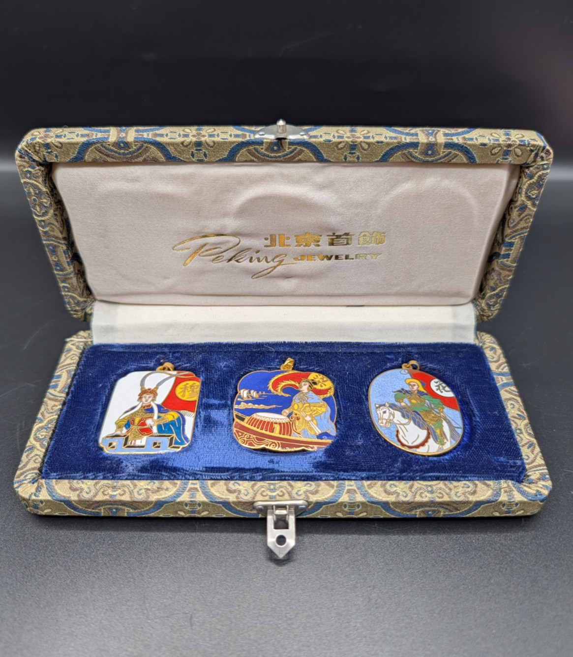 Vintage Cloisonne Pendants From Peking Jewelry With Original Box