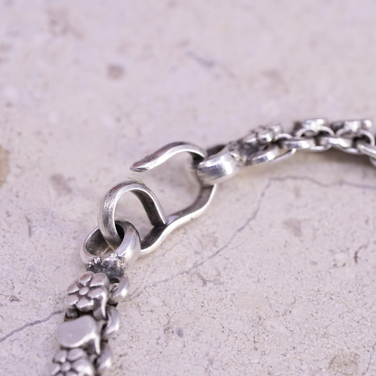 7.25″, vintage Sterling silver handmade tennis bracelet, 925 flower links