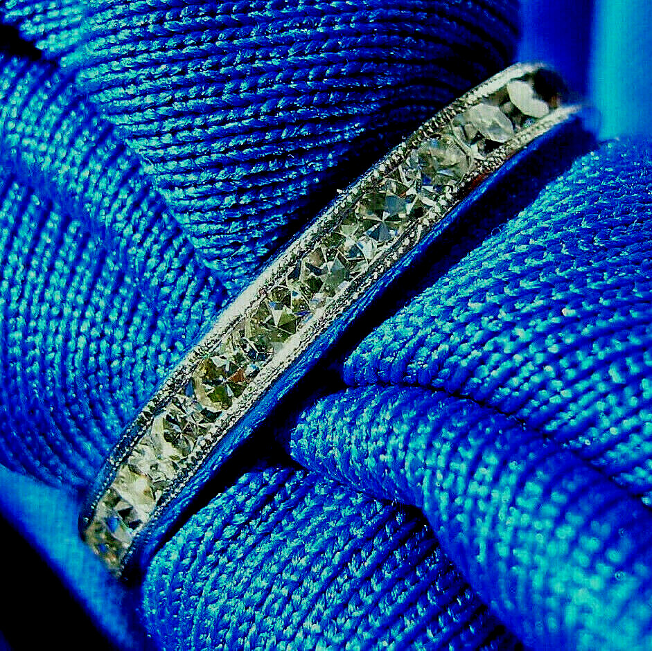 Original EARTH MINED DIAMOND Deco Wedding Band Eternity Anniversary Ring Size 5