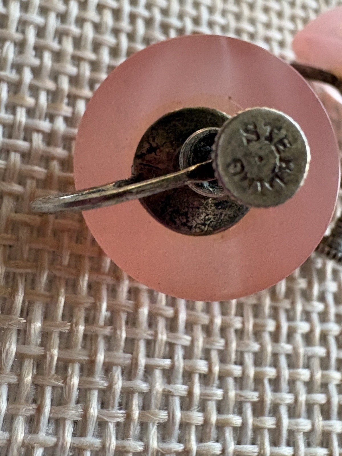 Vintage Pretty Pink moon glow Sterling silver screw back earrings