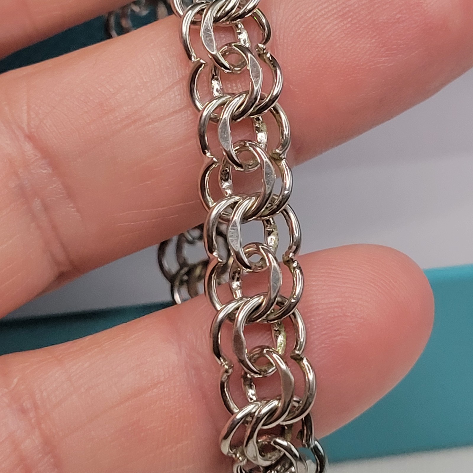 Vtg JB Jacoby Bender STERLING Silver Double Link Charm Bracelet Unused 7.5 16.5g