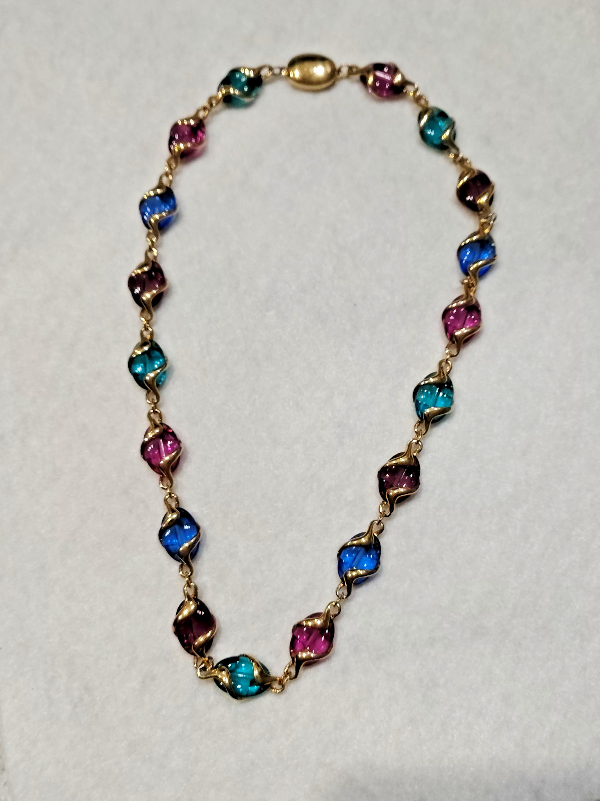 Vintage Swarovski Multicolor Crystal Caged Bead Necklace Gold Tone Signed Swan