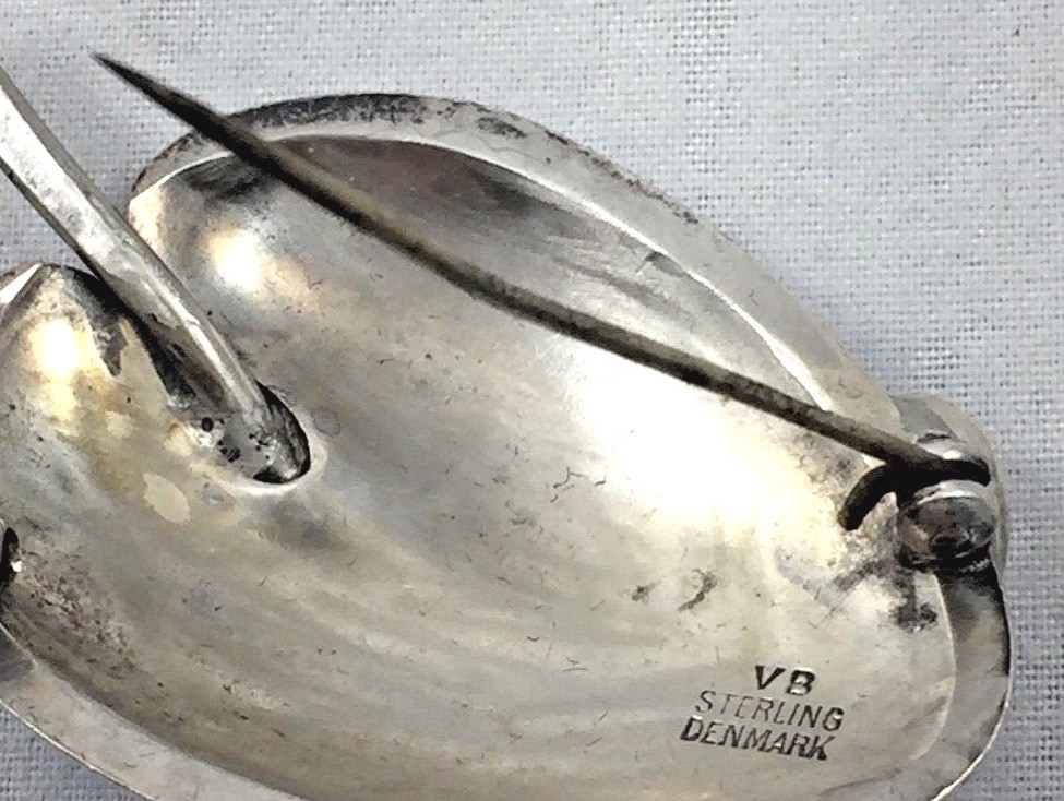 Volmer Bahner Denmark Sterling & Blue Enamel Large Leaf Pin