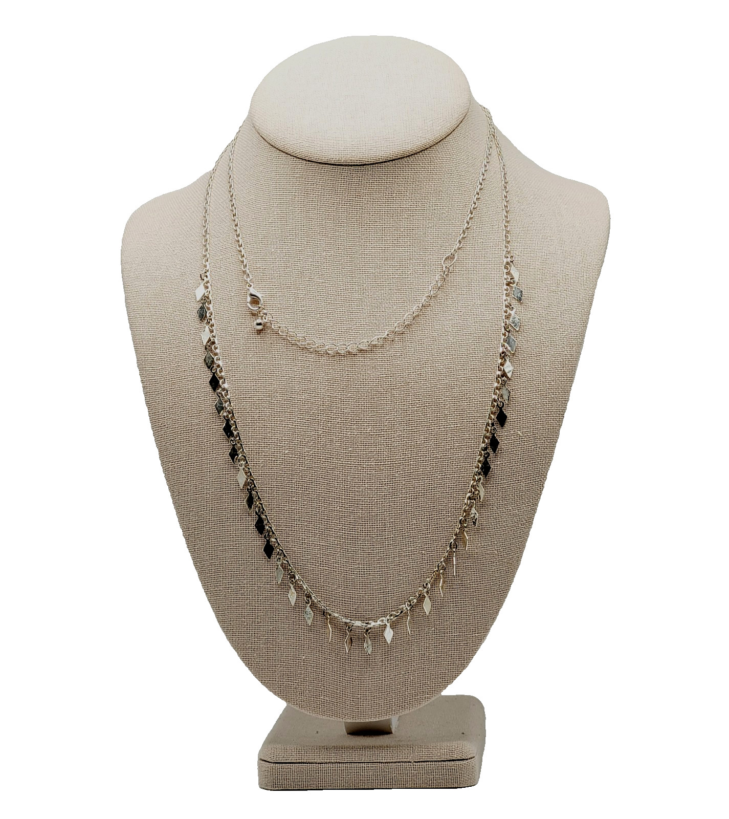 Fringe Geometric Metal Shapes Silver Tone Vintage Single Strand Necklace 39 inch