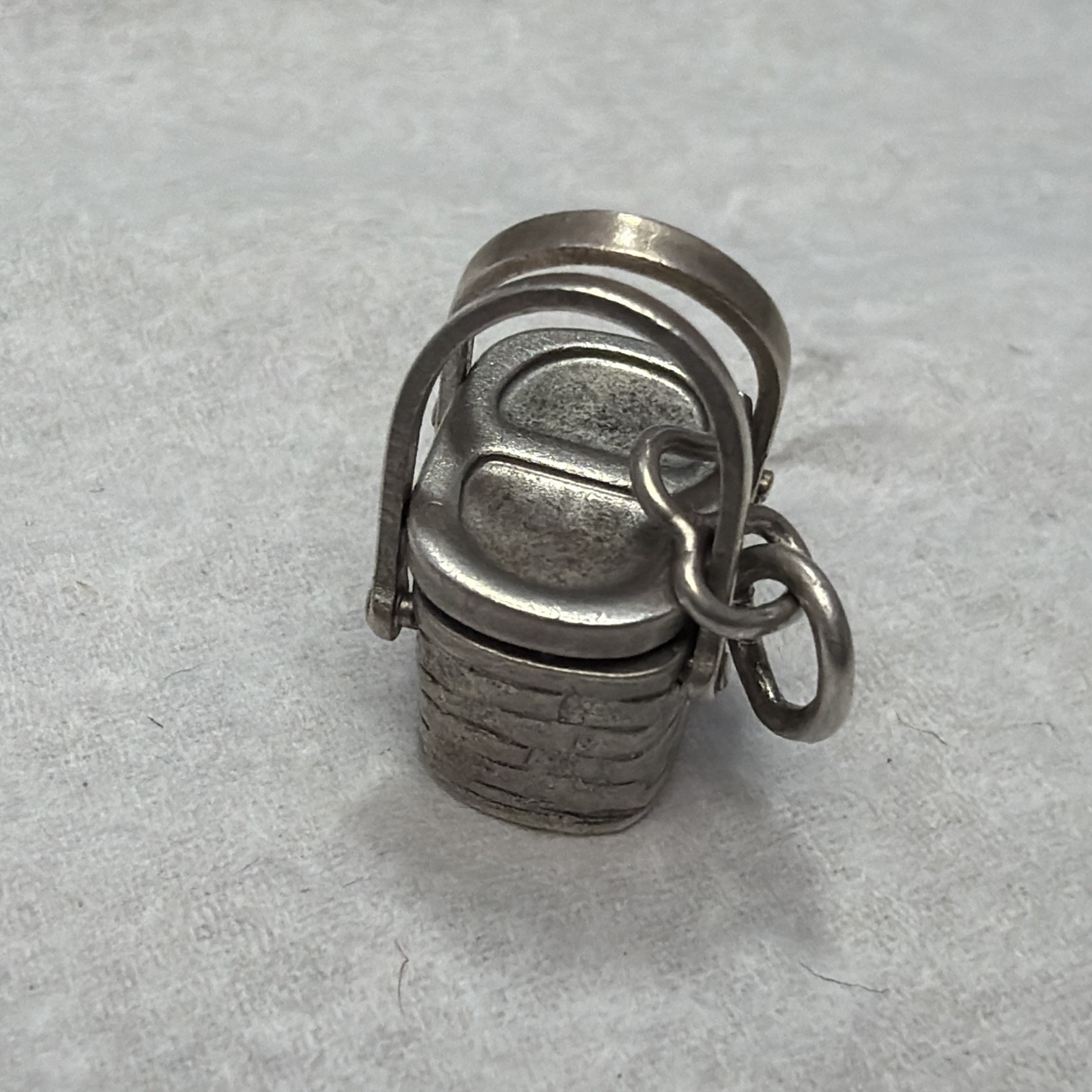 Antique 50’s Wells Sterling Silver 925 Rare Picnic Basket Charm Double Handle