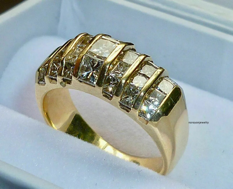 3CT Princess Cut Lab Created Diamond Mens Engagement Ring 14k Yellow Gold Plated