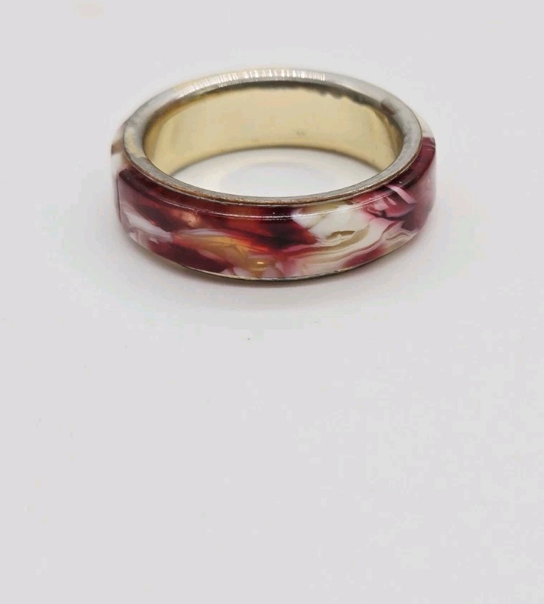 Red Enameled Ring Band multi colored marbled size 9 Any Occasion Unisex