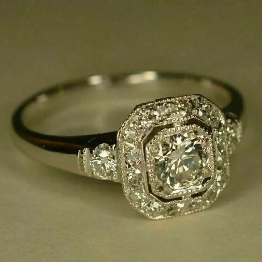 Art Deco Vintage 2.00Ct Round Cut Lab Created Diamond 925 Silver Engagement Ring