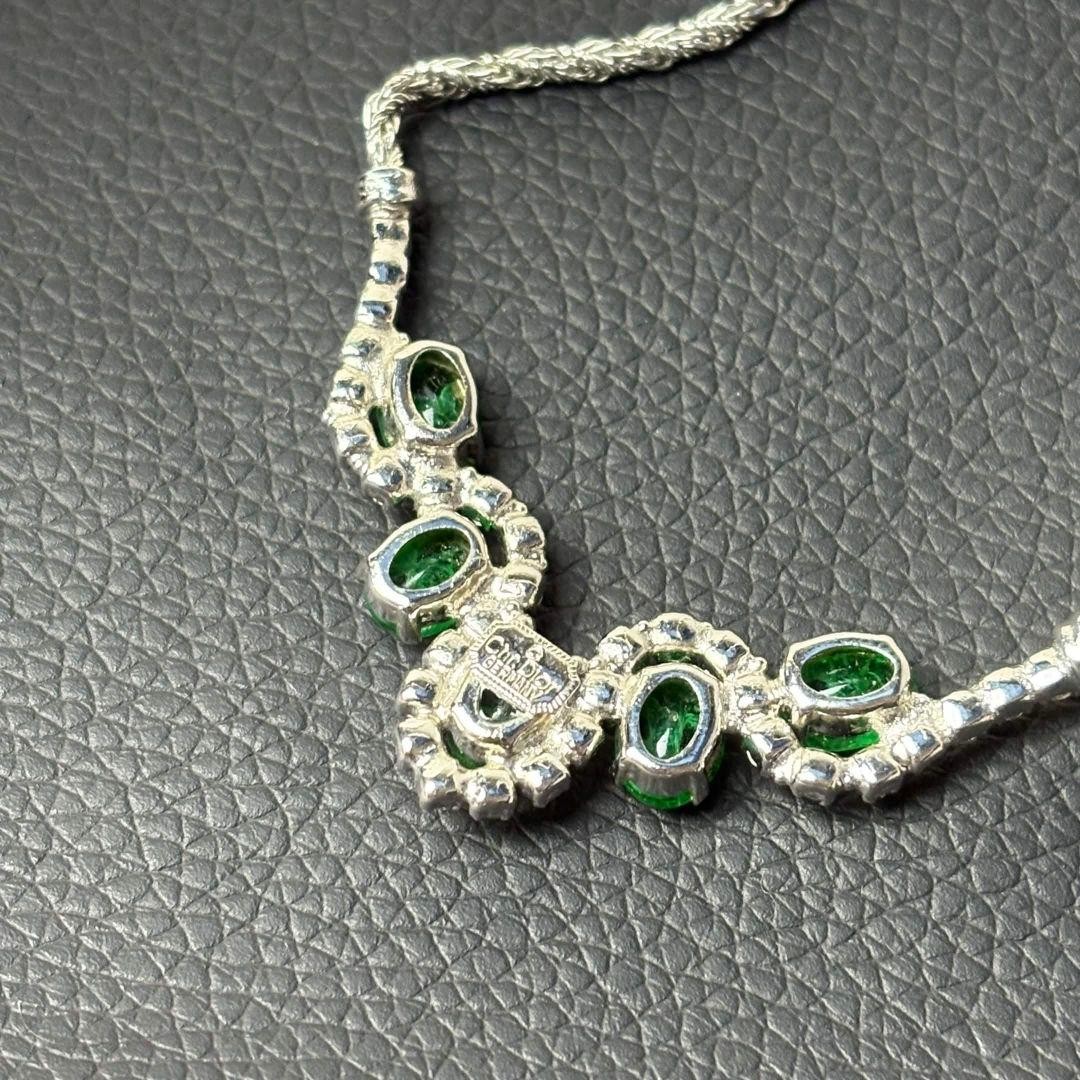 Christian Dior Green Stone Silver Necklace 44cm Vintage