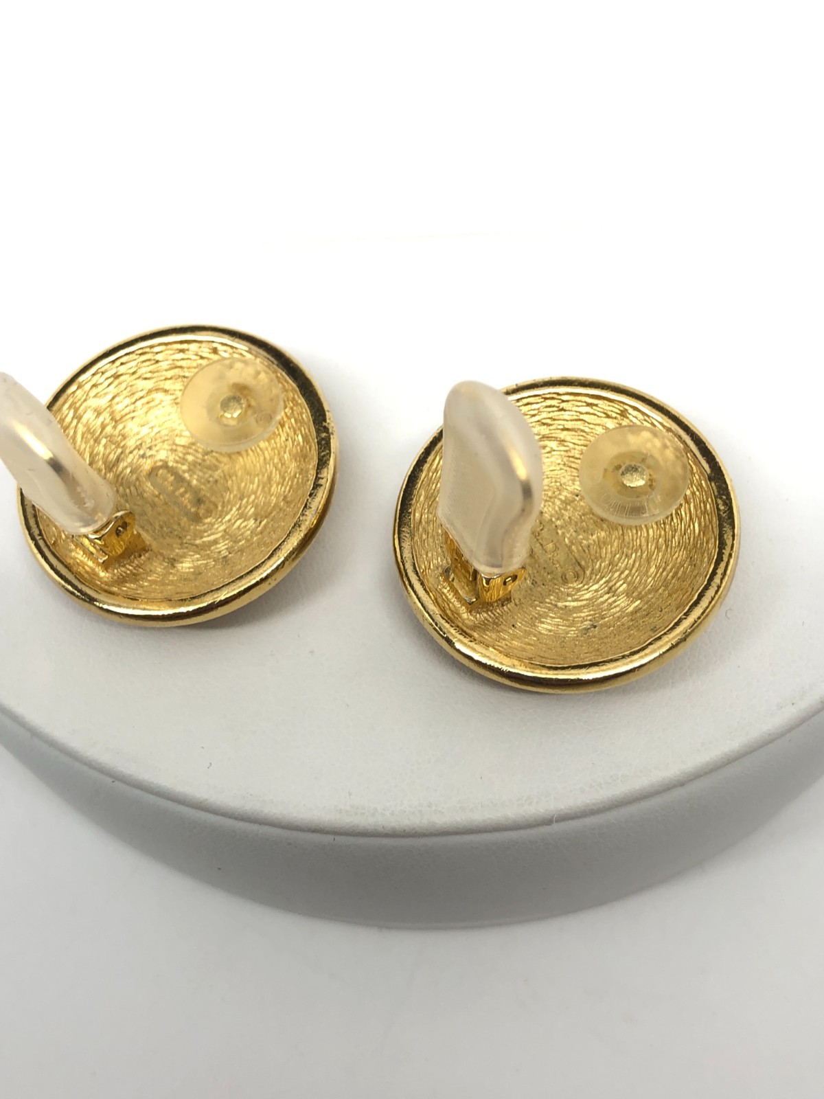 Vtg Christian Dior CD logo Clip Earrings gold tone Dome button Signed designer
