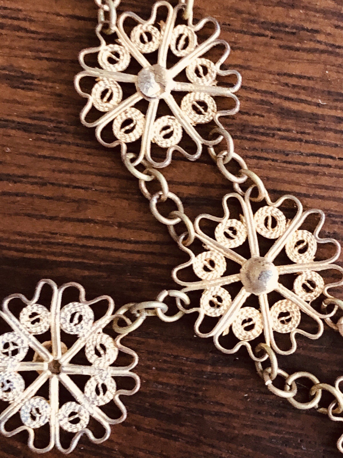 Vtg Intricate filigree Wire Vermeil Gilt Brass Dangled Necklace/Bracelet Set