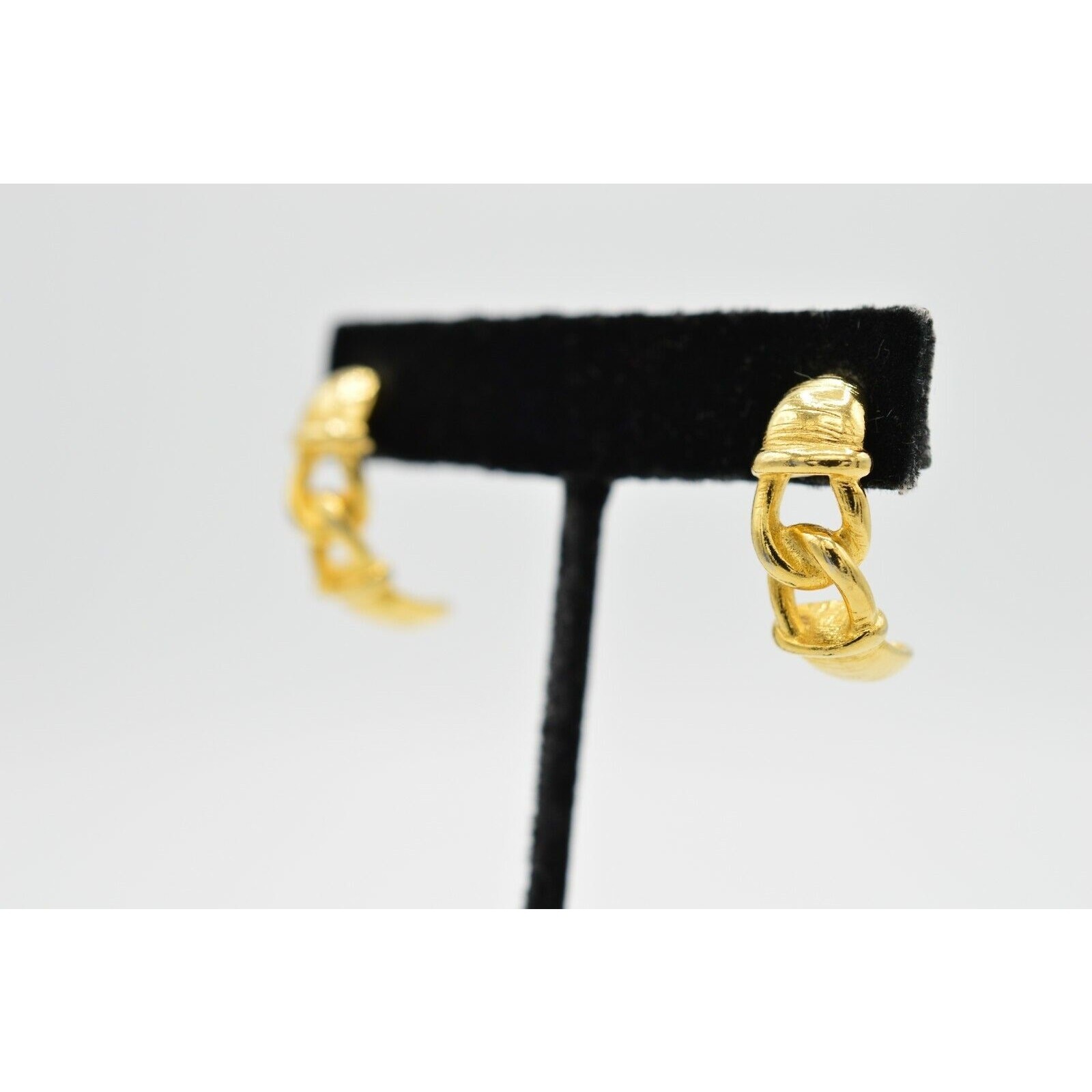 Vintage Dangle Linked Chain Earrings Gold Tone Dangle Hoop Elegant NOS 1980s 9C
