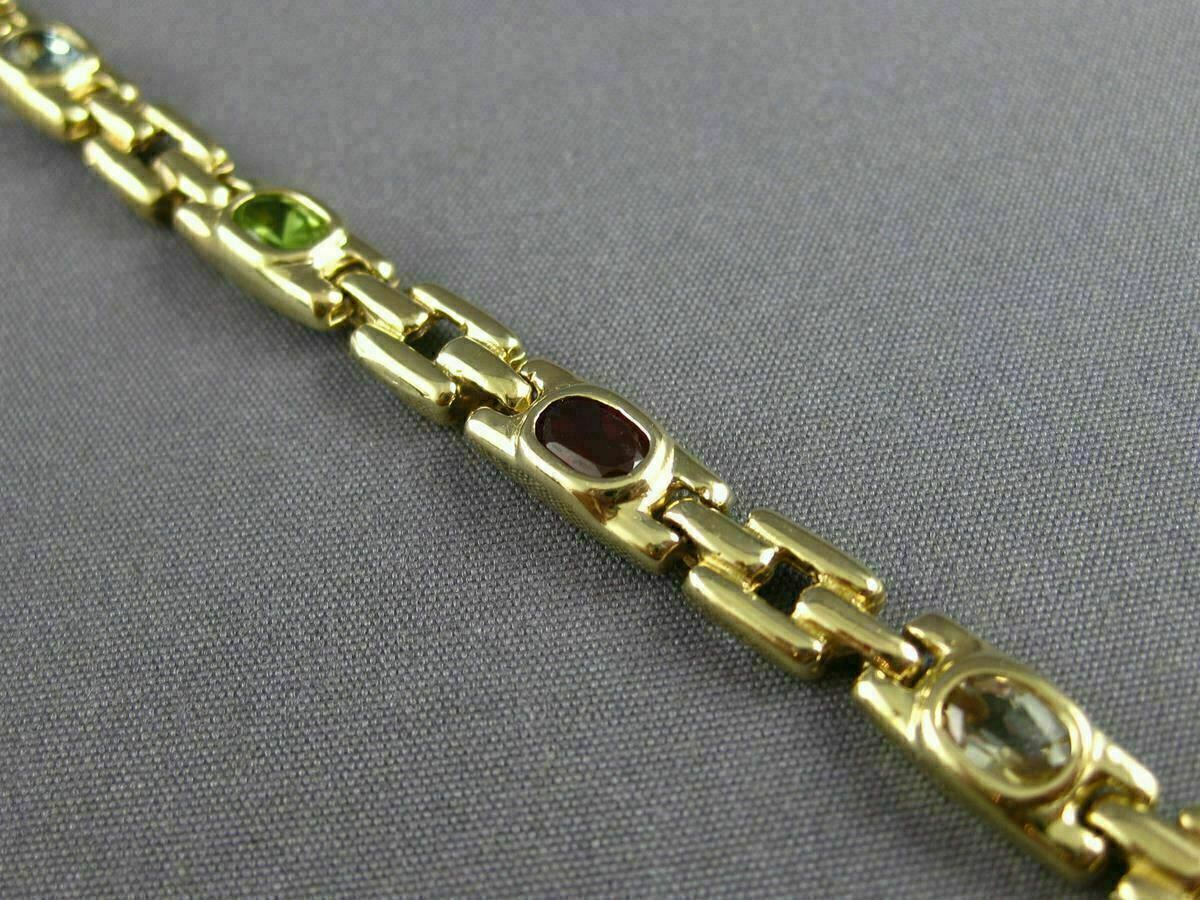 ESTATE WIDE 5.0CT AAA OVAL MULTI GEM 14K YELLOW GOLD SQUARE LINK BRACELET #22711