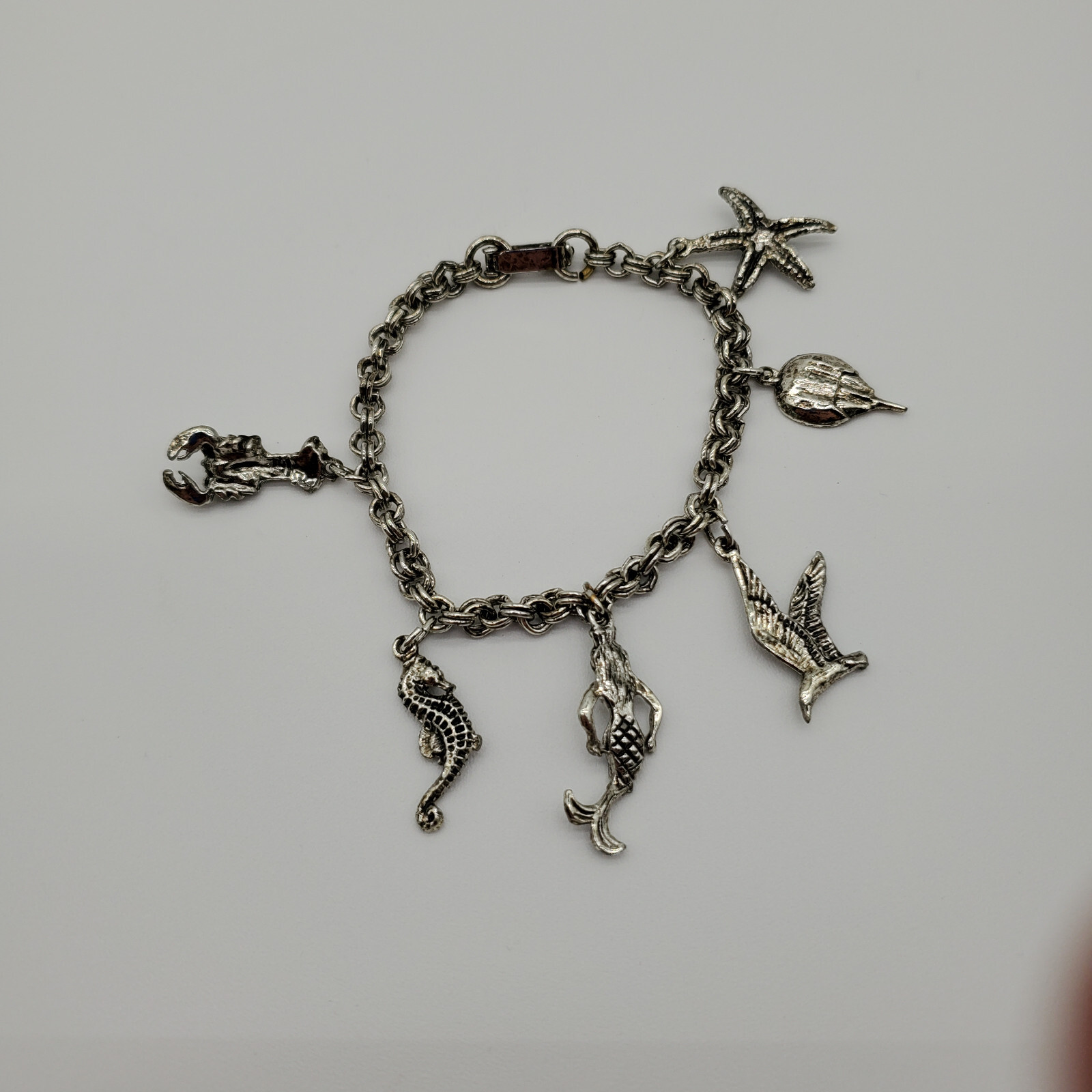 Vintage Costume Jewelry Charm Bracelet with 6 Sea Creatures
