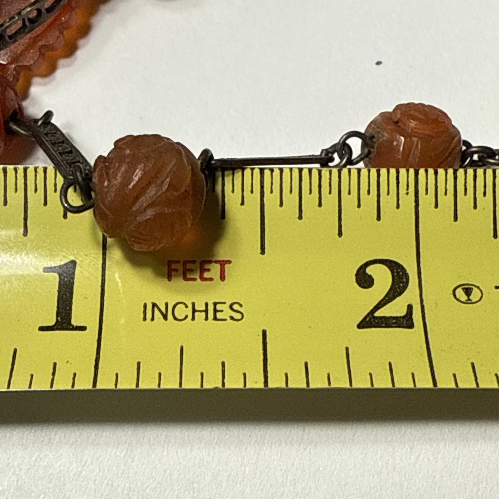 VTG Antique Chinese Carved Carnelian 15.5” Sterling Choker Necklace TLC
