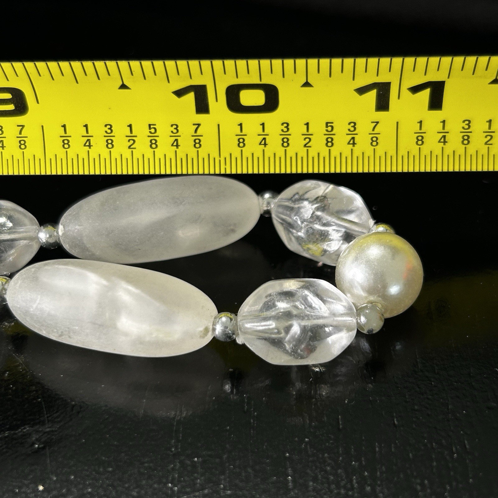 Vintage Baroque Strung Pearl Beaded Necklace with Elongated Clear Acrylic 22”