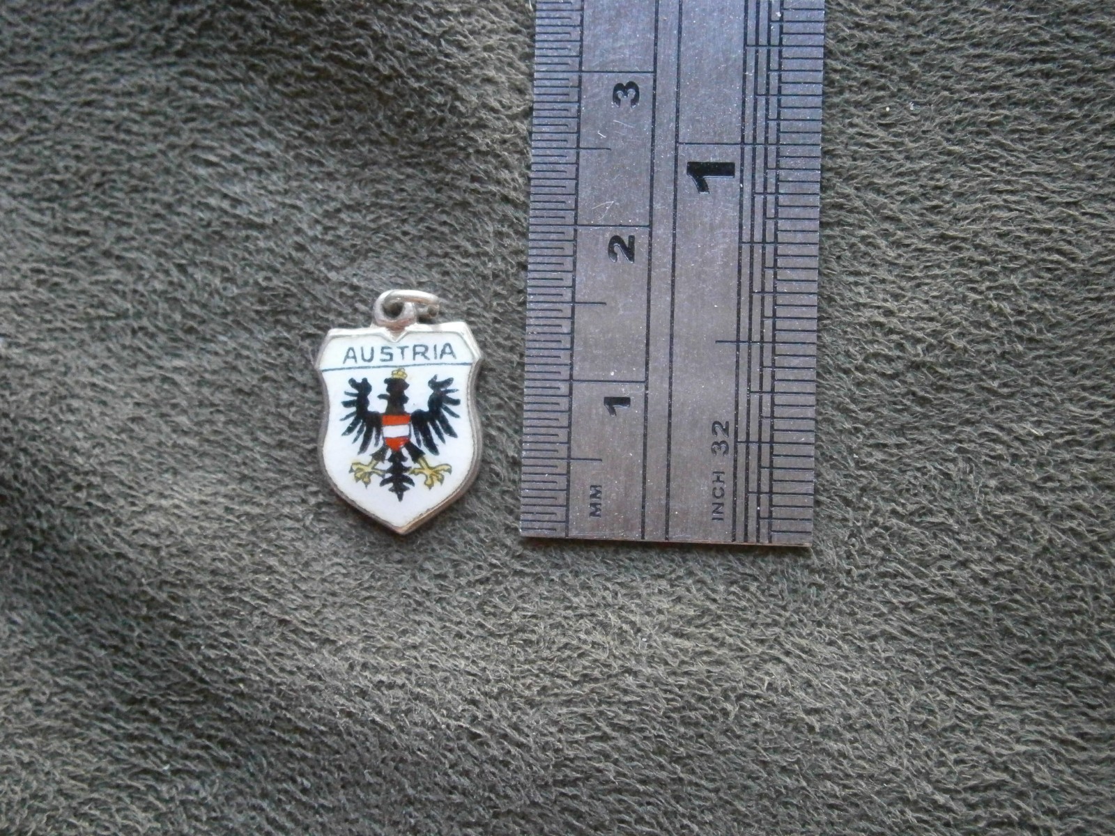 Austria Eagle Vintage 800 REU Silver Enamel Travel Shield Bracelet Charm Pendant