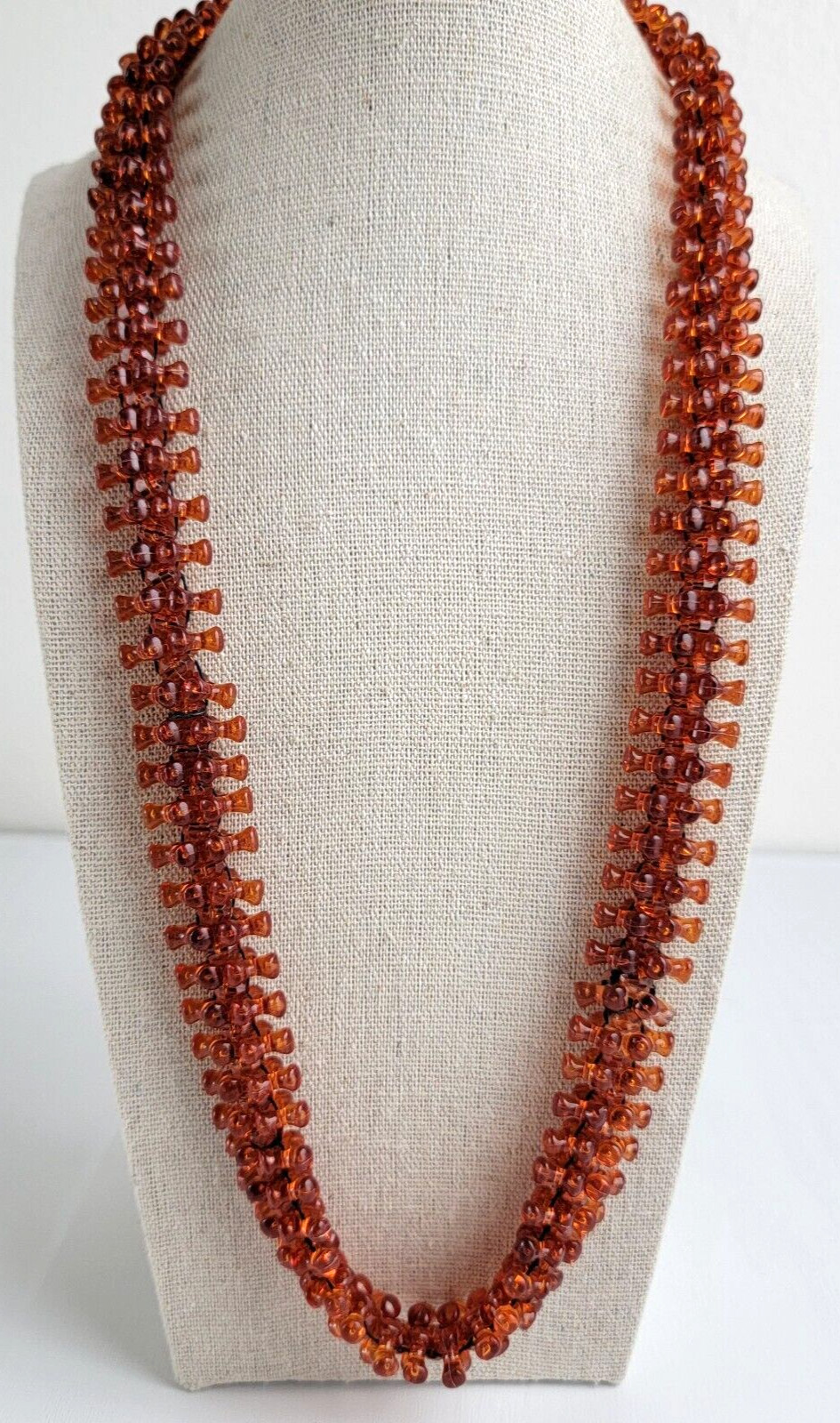 Vintage Art Deco Simulated Amber Lucite Woven Serpentine Collar Necklace 26″