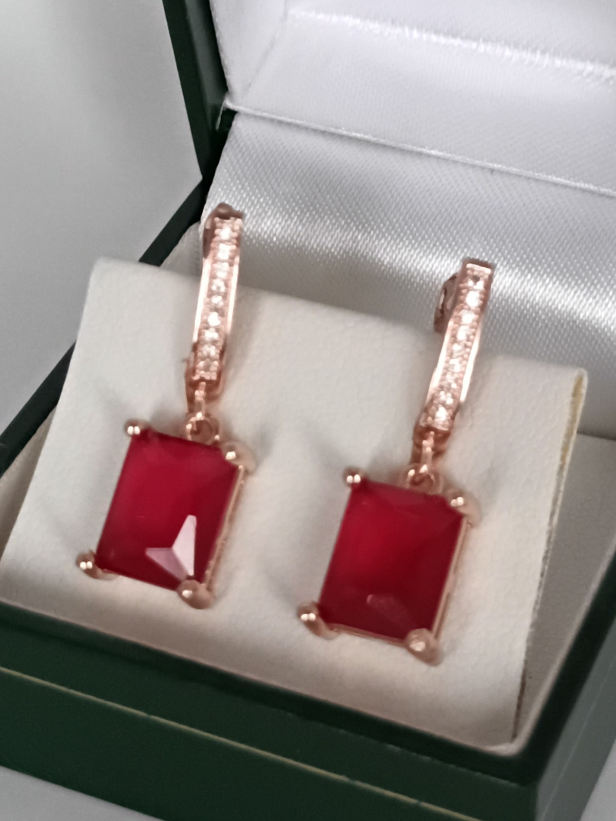 Vintage 1990-s 14 Ct Rolled Gold Ruby / Zircons Earrings-Tested for 585 RG