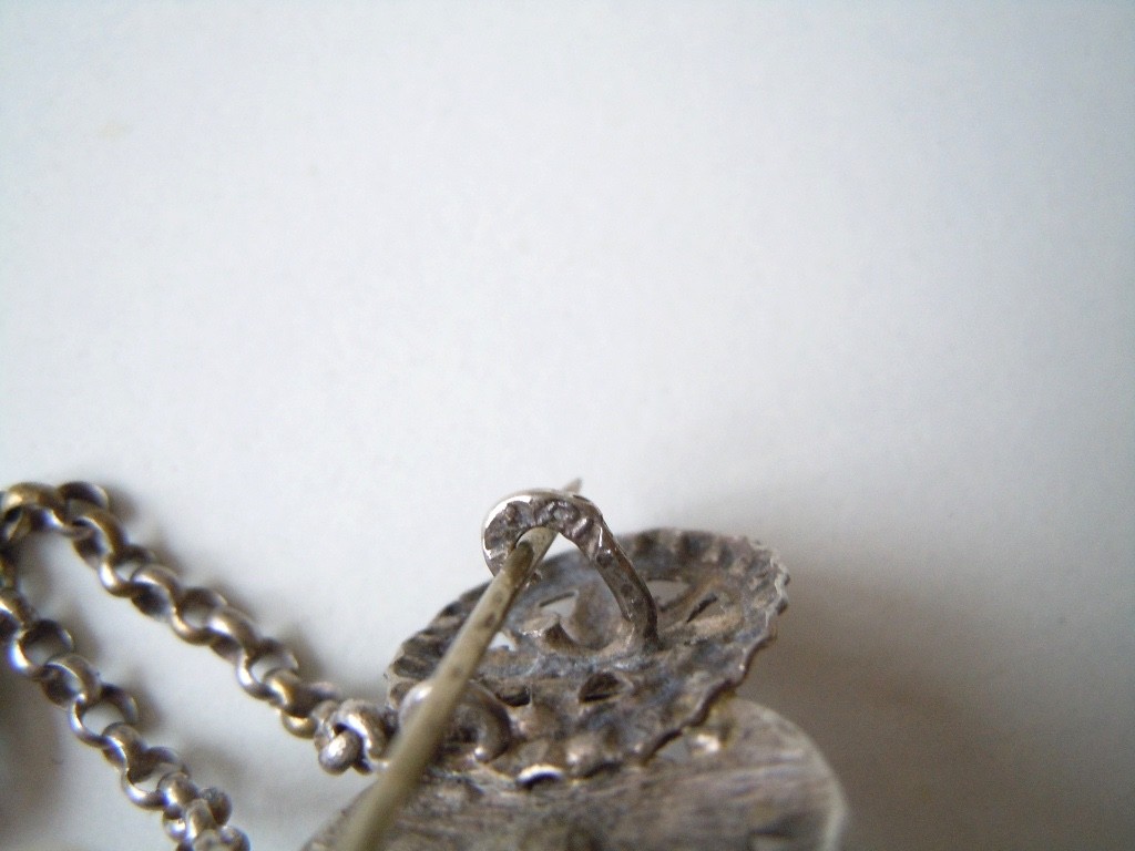 Vintage Silver Brooch Button Chain Pendant 7.2 G/4.3 X 6.5 Cm
