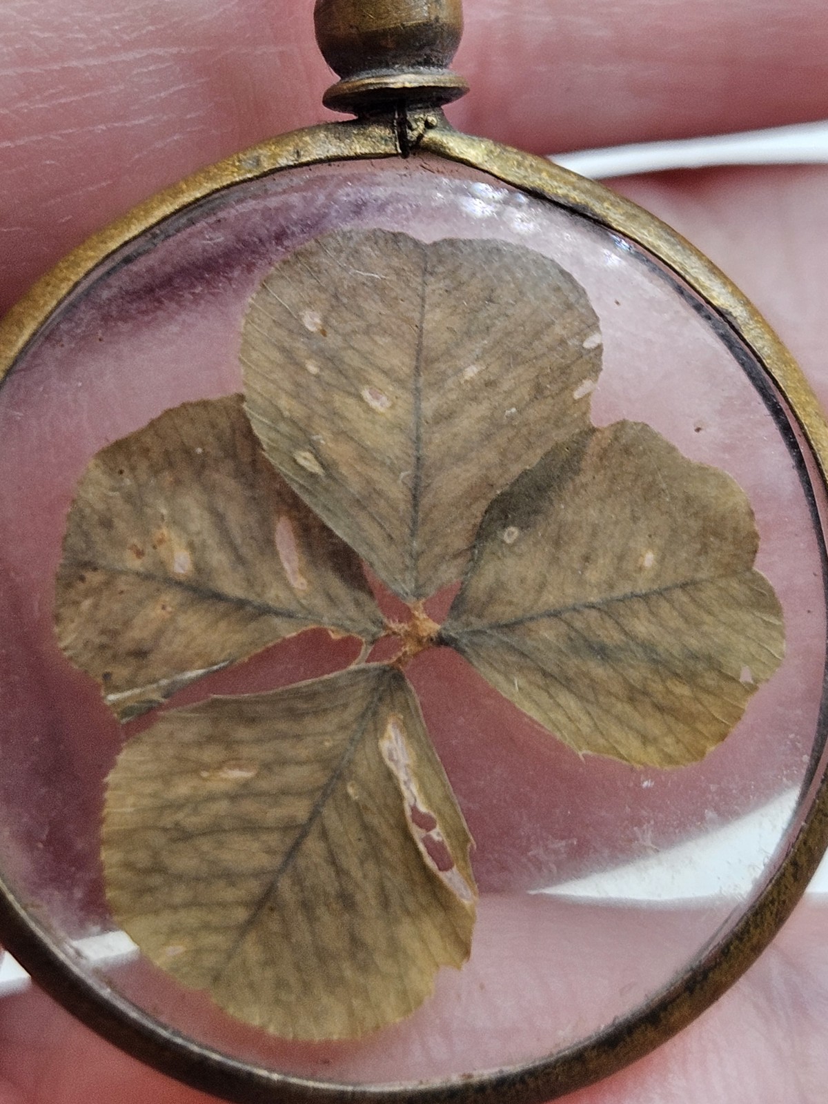 Vintage Antiqued Brass Tone Four Leaf Clover Shamrock Good Luck Charm Pendant