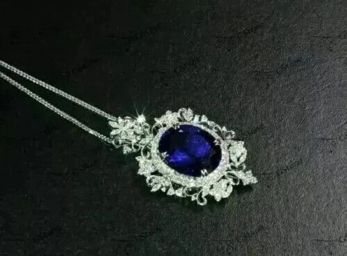 Art Deco Style Lab Created Sapphire & Diamond Wedding 14K White Gold FN Pendant