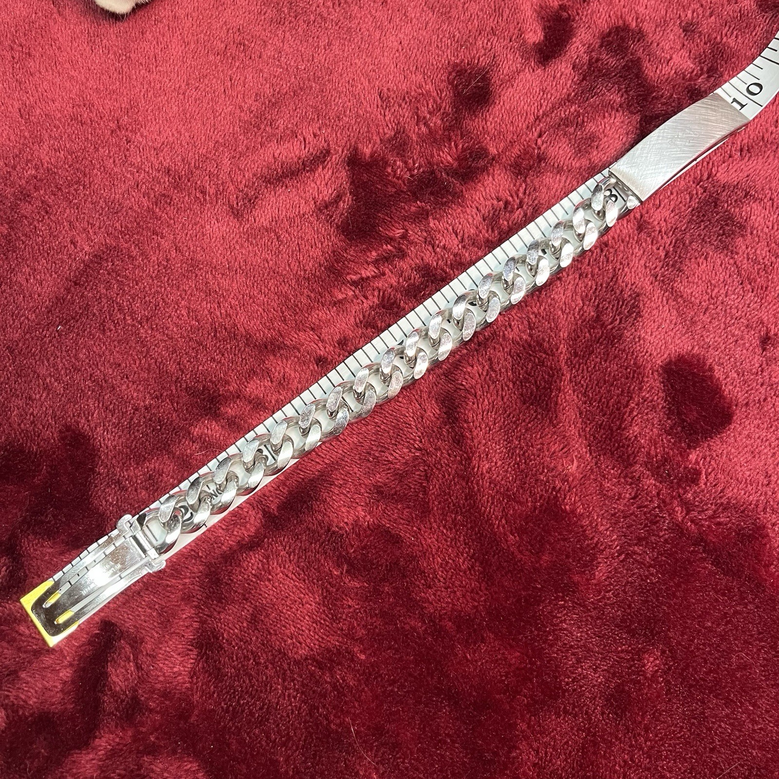 Vintage Speidel Link ID Bracelet Rhodium Electroplated USA Engraved Tom 8-27-68