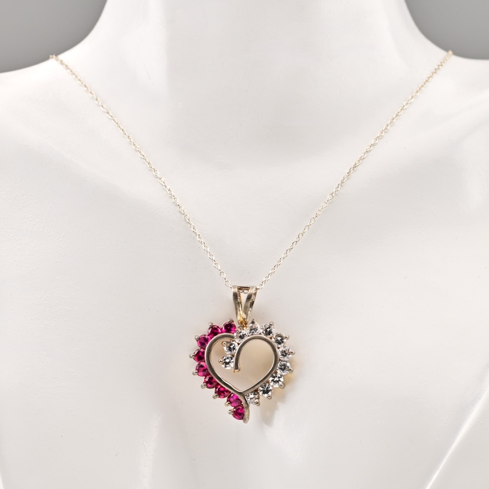 THAI HAN Vintage Original Sterling Silver Gemstone Heart Pendant Estate Necklace