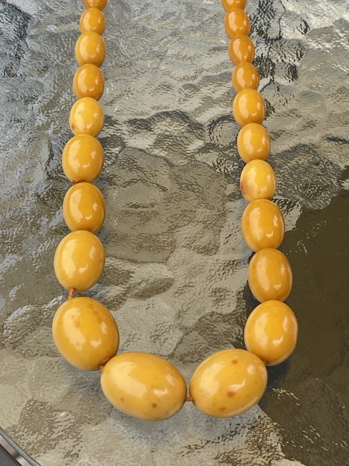 Vintage Estate Butterscotch Egg Yolk Bakelite Beaded Necklace 38”