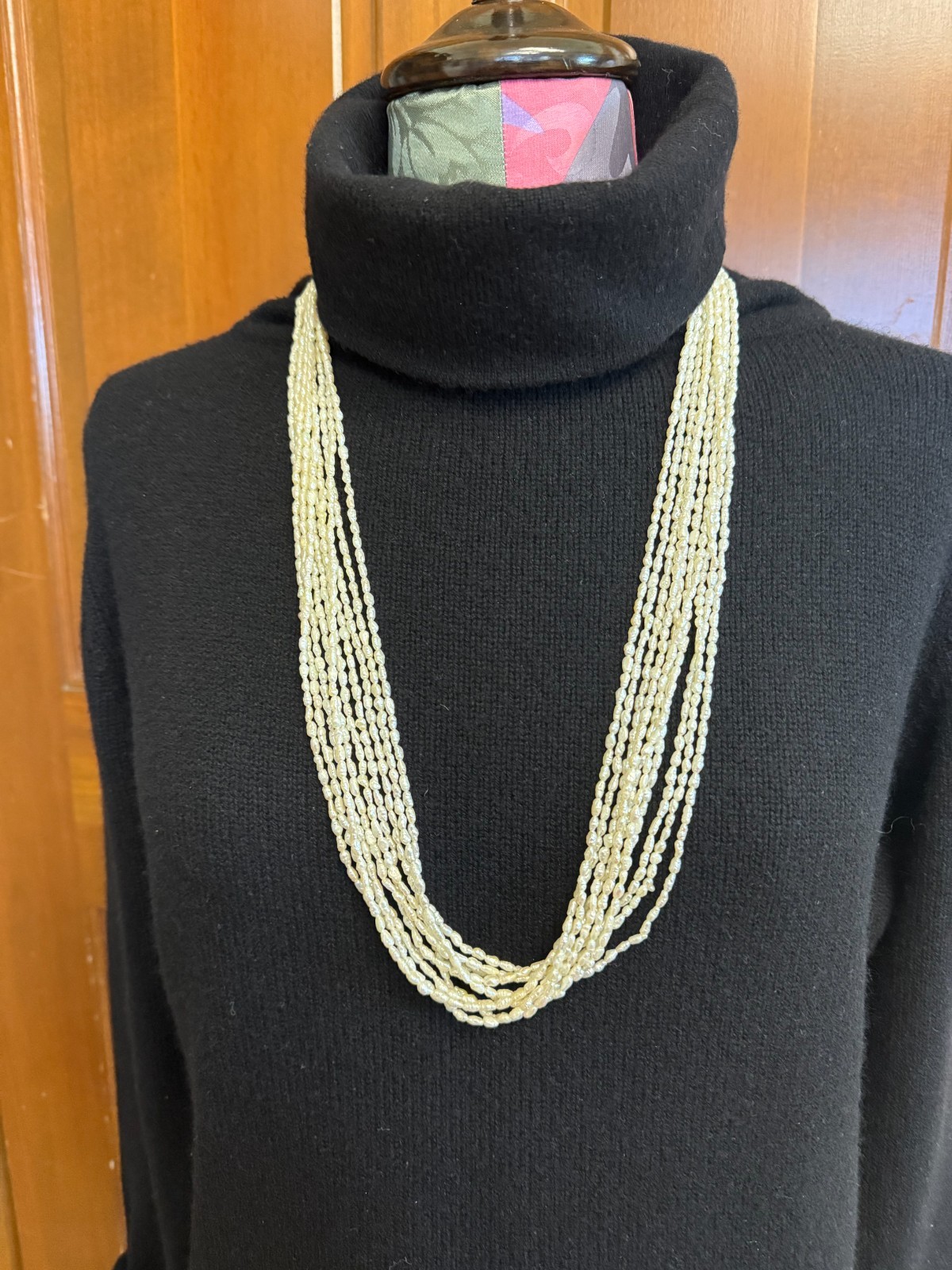 Vintage Japanese 10 strand 32″ Rice pearl necklace