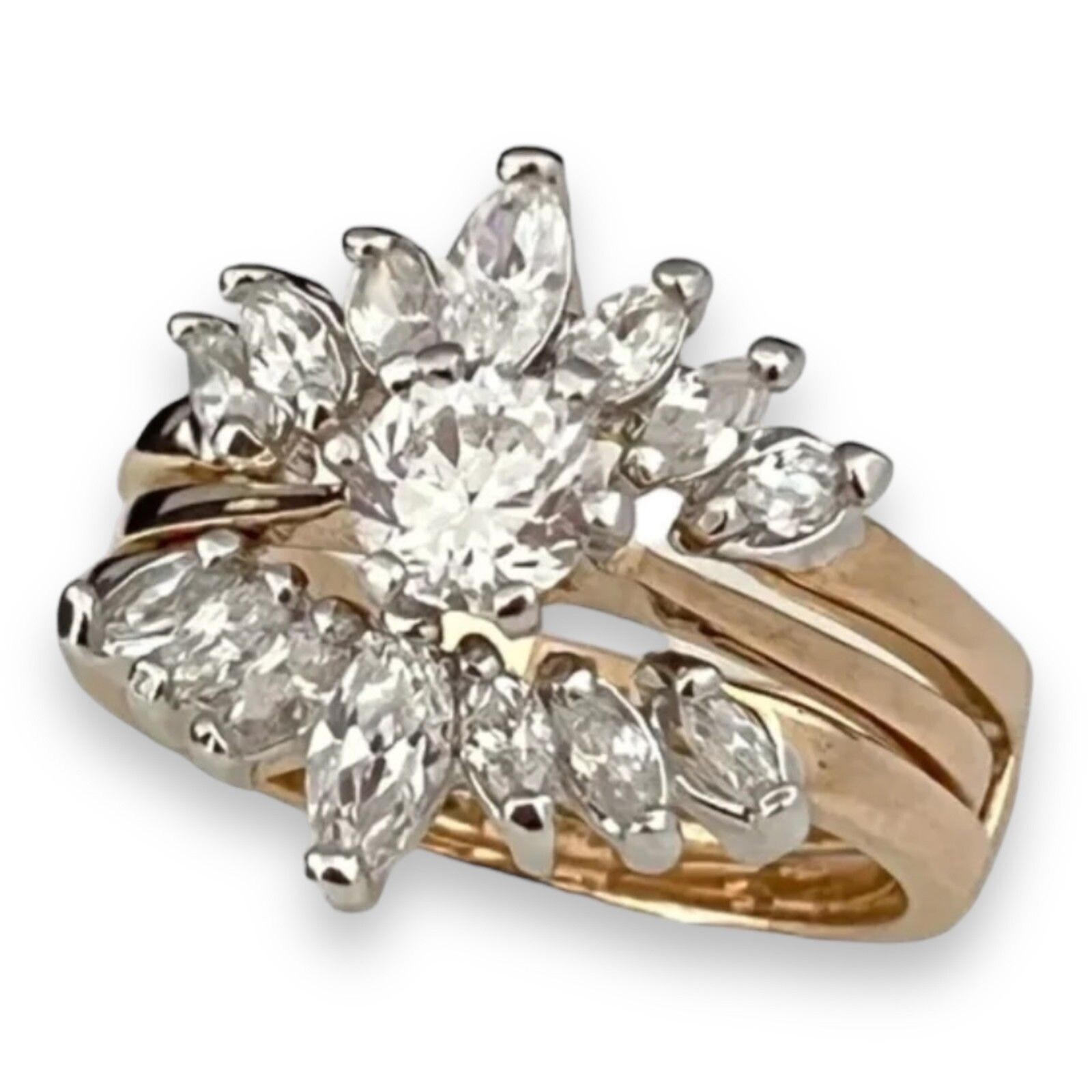 Vintage Wedding Ring Set Size 5 Cubic Zirconia 14K Gold Plate Mid-Century – 14F