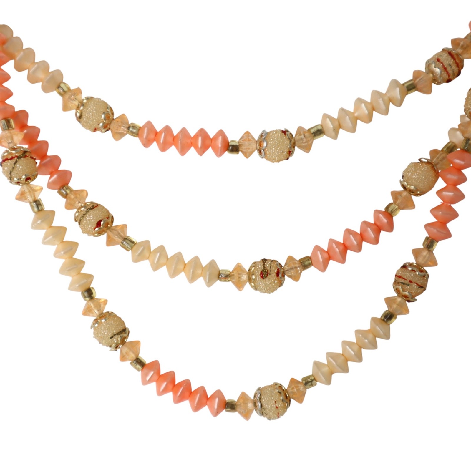 Vintage Multi Strand Lucite Sugar Beads Coral Pink Cluster Hong Kong Japan