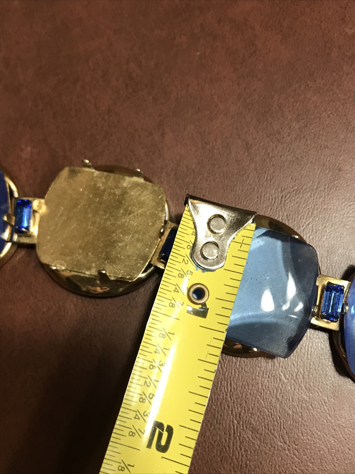 For Parts / TLC VTG Lucite Cabochon Clear Blue 5 Link Bracelet Thermoset Jewelry