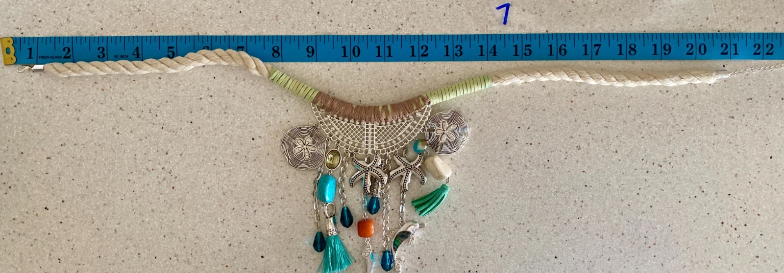 Boho Style Coastal Beach Statement Necklace Silver Tone Bib Bohemian Starfish