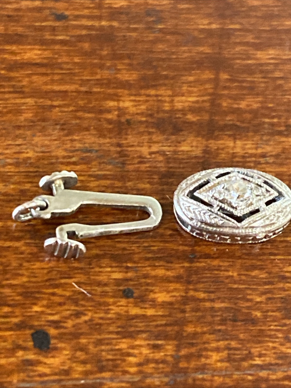 Art Deco Clasp White Gold Diamond Engraved Open Push Box Jewelry Finding