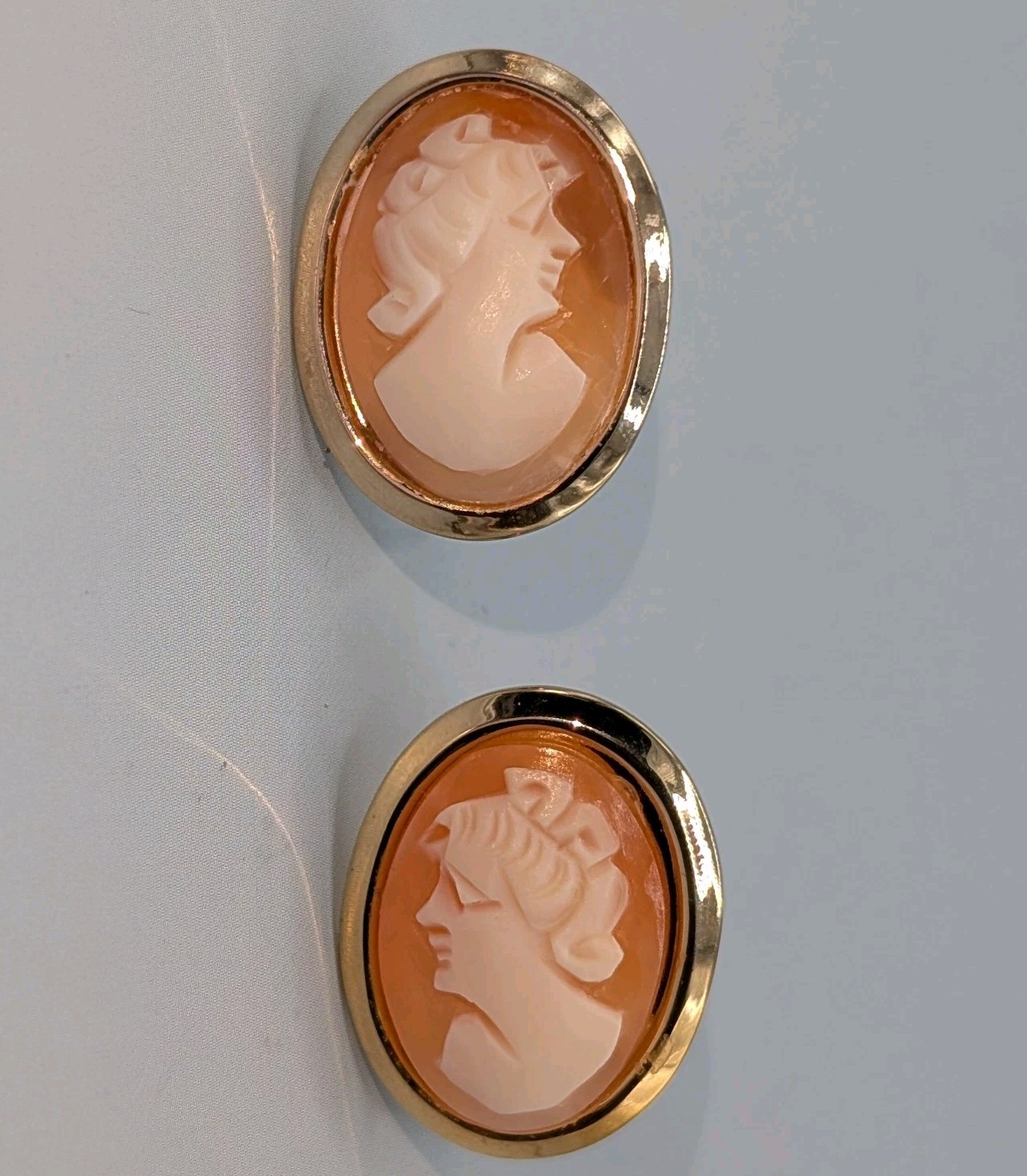 VTG Shell Cameo Set – Sterling Silver/Vermeil Brooch Earrings Victorian Revival