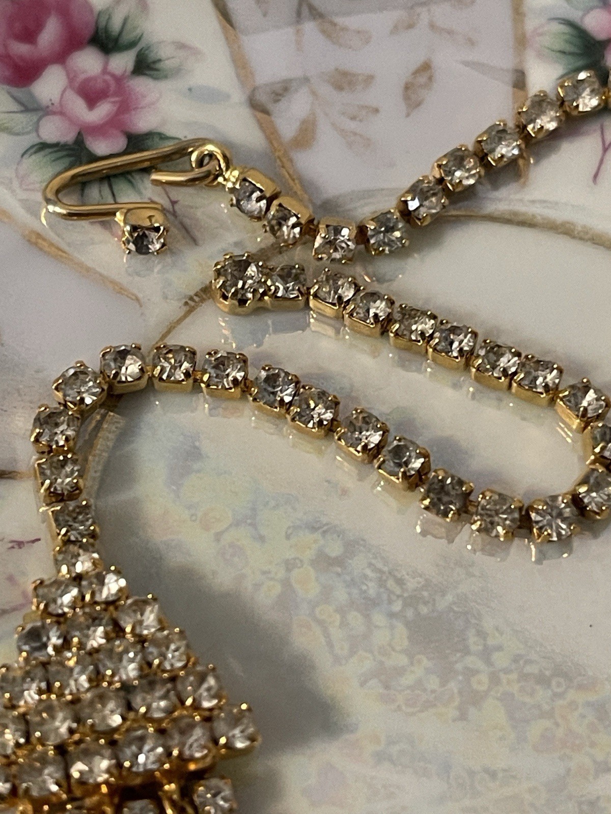 Vintage Multi-Strand Waterfall Rhinestone & Gold Chain Statement Necklace