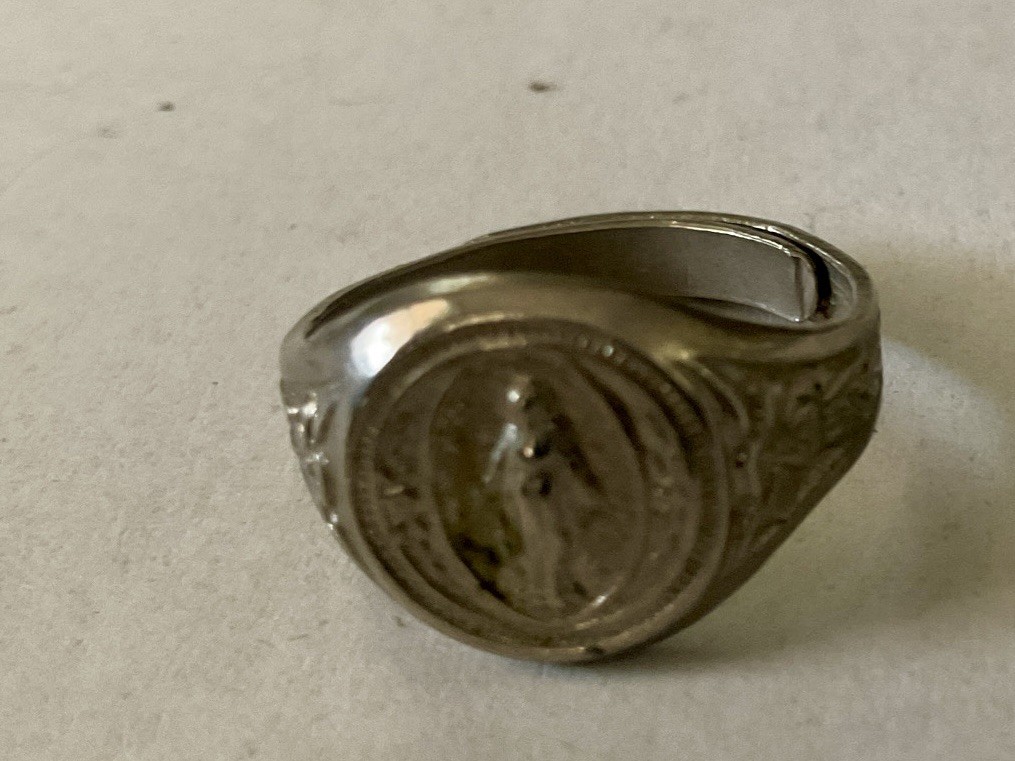 Vintage Catholic Collectible unknown Silver Ring Rare variable size