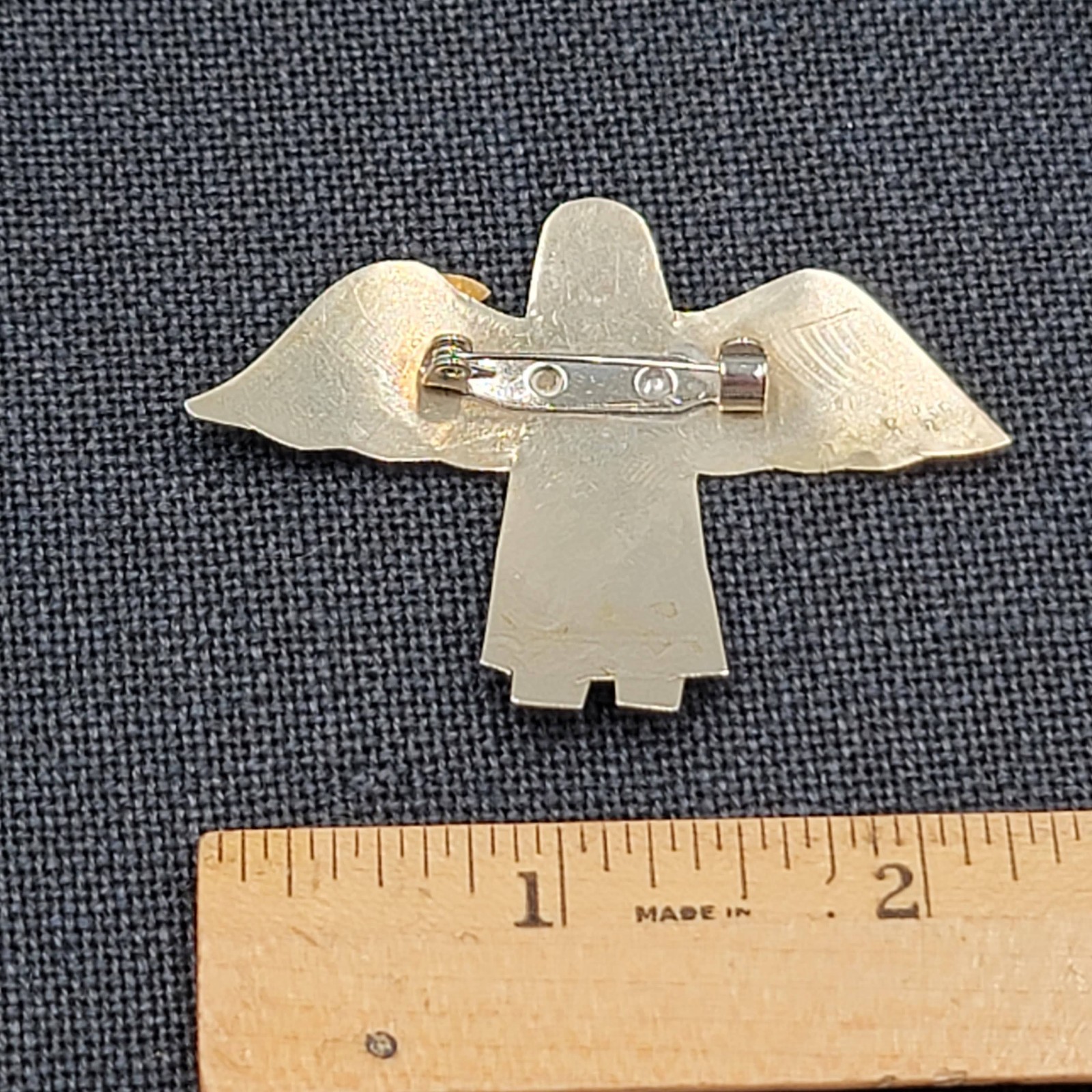 Vintage Angel Brooch Brass Mexico Silver 1.75″ Christmas