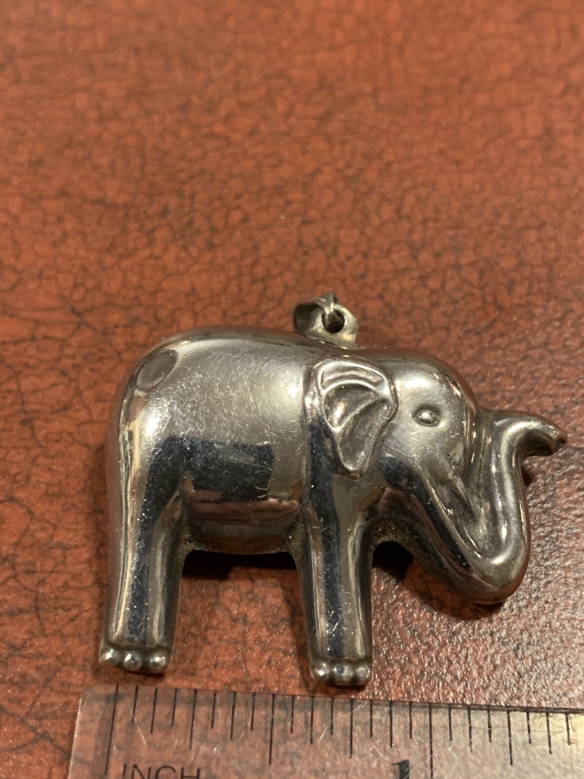 Sterling Silver Puff African Elephant Figural Necklace Pendant FREE SHIPPING